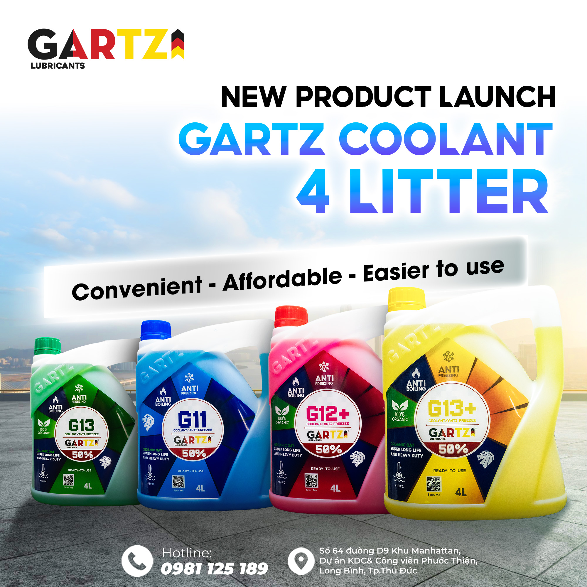 Gartz Launches New 4L Coolant: Upgraded Packaging, Great Price, Available in Various Standards G11 – G12+ – G13 – G13+