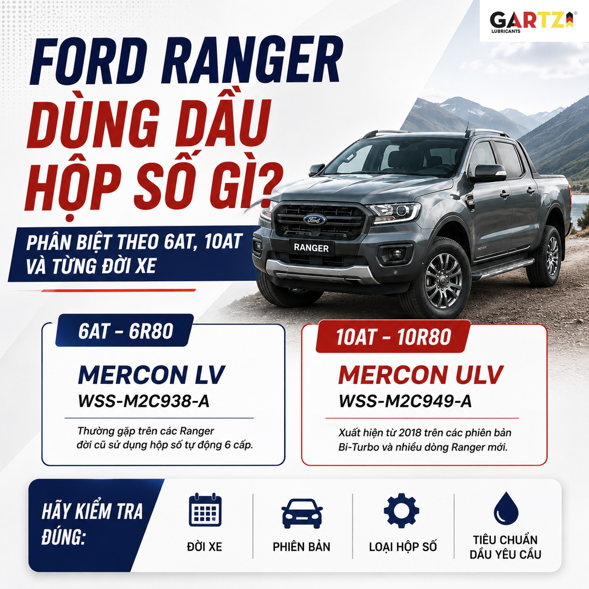 Ford Ranger dùng dầu hộp số gì? Phân biệt theo 6AT, 10AT và từng đời xe