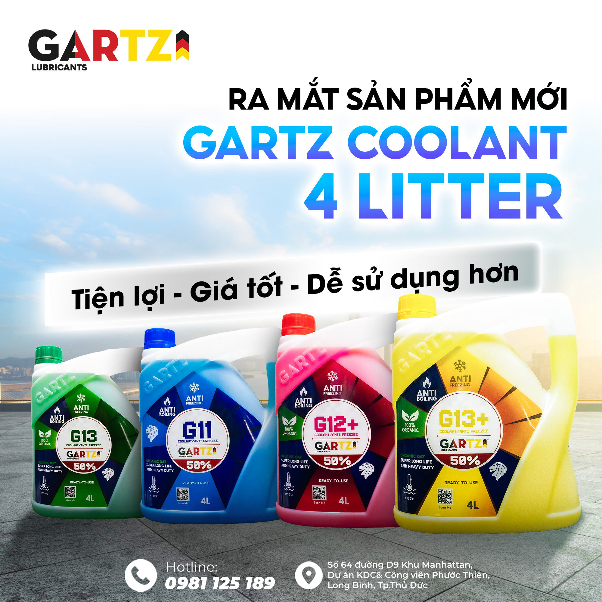 Gartz Ra Mắt Nước Làm Mát 4L Mới: Bao Bì Nâng Cấp, Giá Tốt, Đa Dạng Chuẩn G11 – G12+ – G13 – G13+